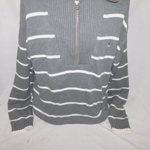 United Colors of Benetton Womens XL Gray White Striped 1/2 Zip Sweater - Picture 6 of 13